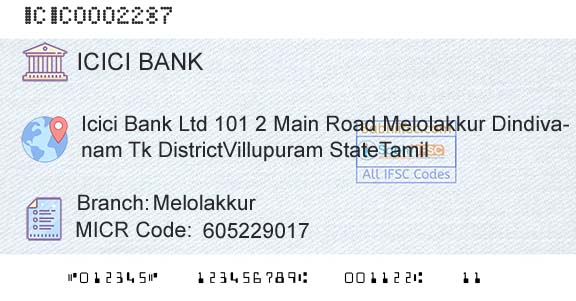 Icici Bank Limited MelolakkurBranch 
