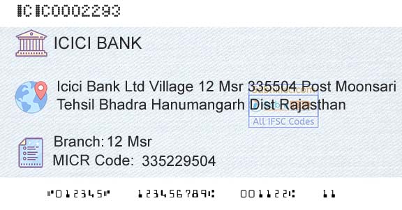 Icici Bank Limited 12 MsrBranch 