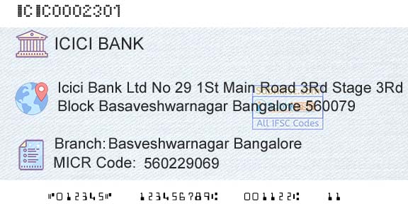 Icici Bank Limited Basveshwarnagar BangaloreBranch 