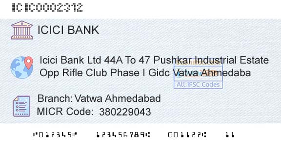 Icici Bank Limited Vatwa AhmedabadBranch 