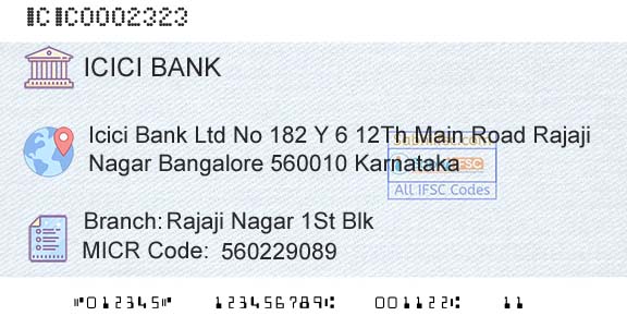 Icici Bank Limited Rajaji Nagar 1st BlkBranch 