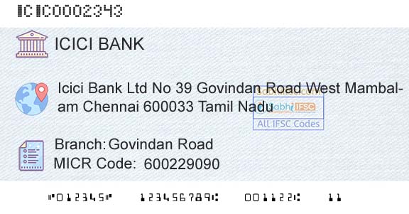 Icici Bank Limited Govindan RoadBranch 