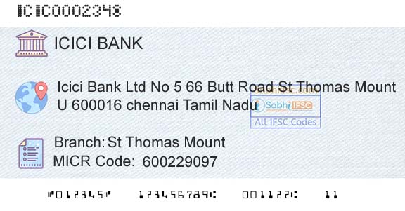 Icici Bank Limited St Thomas MountBranch 