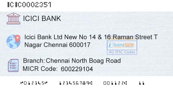 Icici Bank Limited Chennai North Boag RoadBranch 