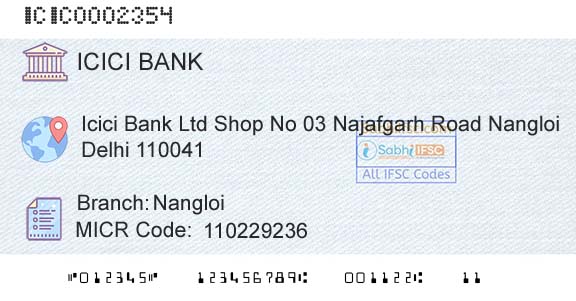 Icici Bank Limited NangloiBranch 
