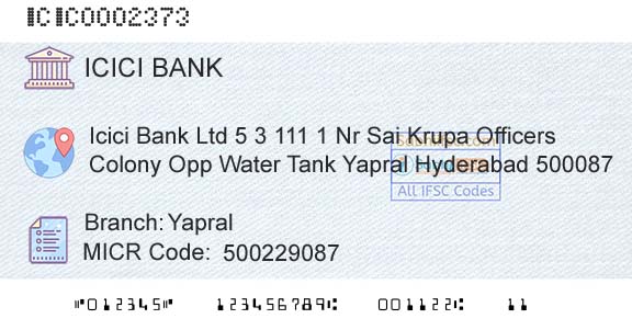 Icici Bank Limited YapralBranch 