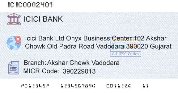 Icici Bank Limited Akshar Chowk VadodaraBranch 
