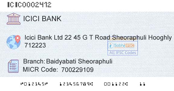 Icici Bank Limited Baidyabati SheoraphuliBranch 
