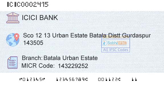 Icici Bank Limited Batala Urban EstateBranch 