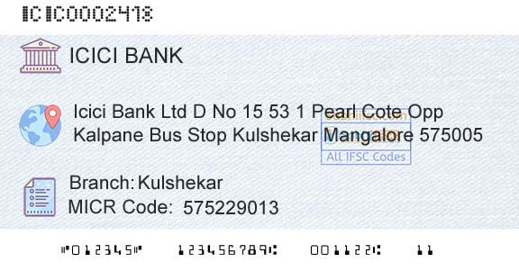Icici Bank Limited KulshekarBranch 