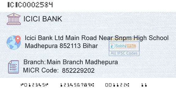 Icici Bank Limited Main Branch MadhepuraBranch 