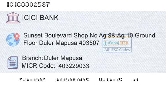 Icici Bank Limited Duler MapusaBranch 