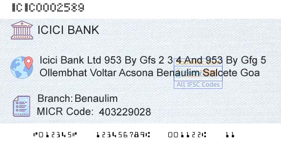 Icici Bank Limited BenaulimBranch 