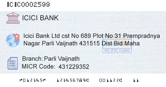 Icici Bank Limited Parli VaijnathBranch 