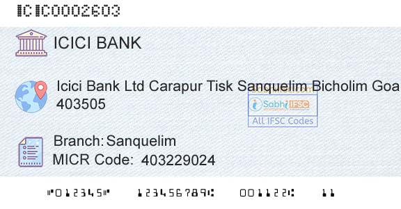 Icici Bank Limited SanquelimBranch 