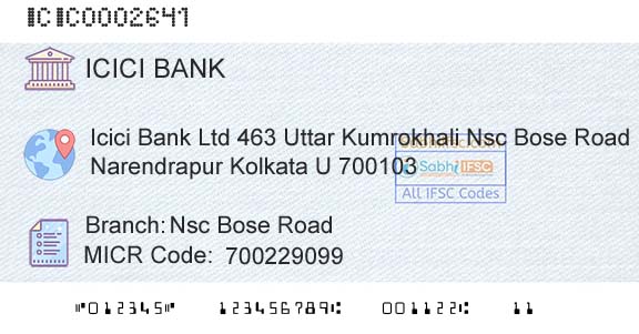 Icici Bank Limited Nsc Bose RoadBranch 