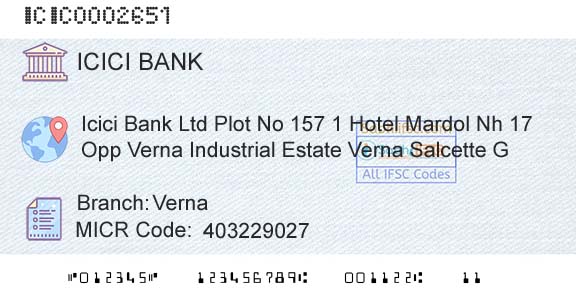 Icici Bank Limited VernaBranch 