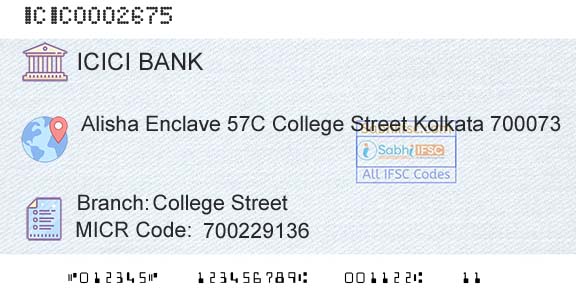Icici Bank Limited College StreetBranch 