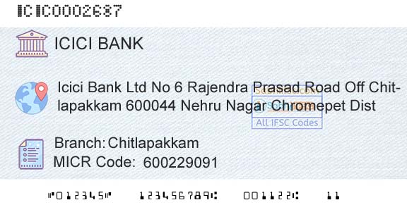 Icici Bank Limited ChitlapakkamBranch 