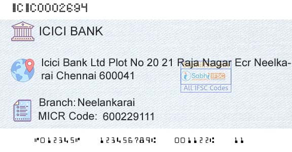Icici Bank Limited NeelankaraiBranch 