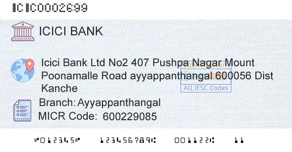 Icici Bank Limited AyyappanthangalBranch 