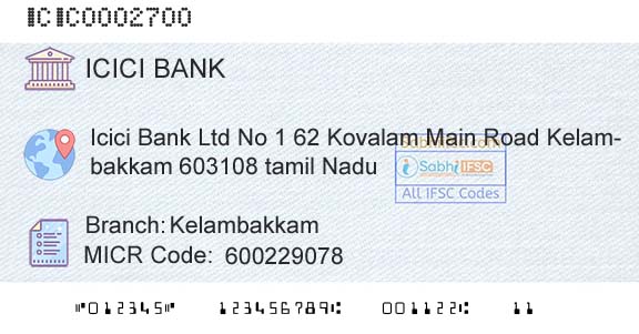 Icici Bank Limited KelambakkamBranch 