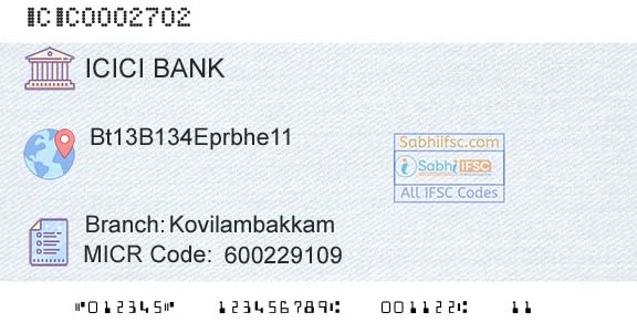 Icici Bank Limited KovilambakkamBranch 