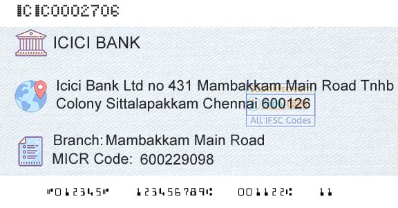 Icici Bank Limited Mambakkam Main RoadBranch 