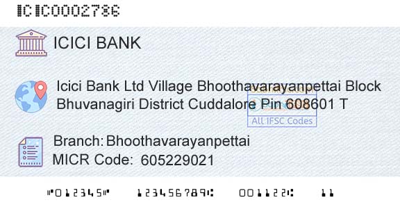 Icici Bank Limited BhoothavarayanpettaiBranch 