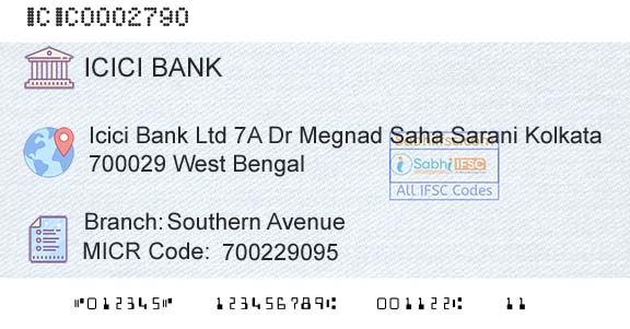 Icici Bank Limited Southern AvenueBranch 