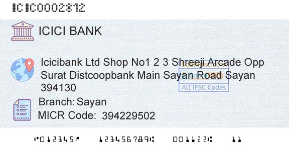 Icici Bank Limited SayanBranch 