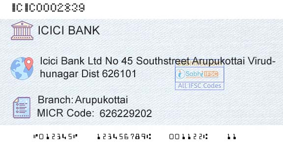 Icici Bank Limited ArupukottaiBranch 