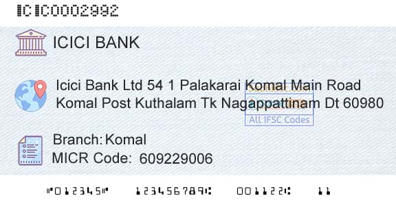 Icici Bank Limited KomalBranch 