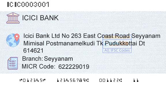 Icici Bank Limited SeyyanamBranch 