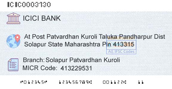 Icici Bank Limited Solapur Patvardhan KuroliBranch 