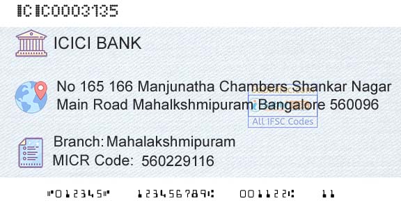 Icici Bank Limited MahalakshmipuramBranch 