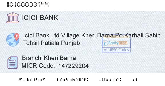Icici Bank Limited Kheri BarnaBranch 