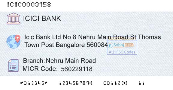 Icici Bank Limited Nehru Main RoadBranch 
