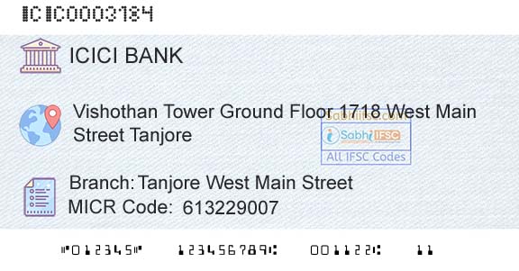 Icici Bank Limited Tanjore West Main StreetBranch 