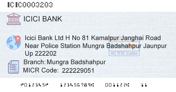Icici Bank Limited Mungra BadshahpurBranch 