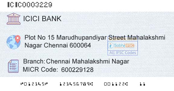 Icici Bank Limited Chennai Mahalakshmi NagarBranch 