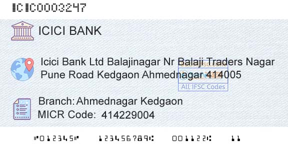 Icici Bank Limited Ahmednagar KedgaonBranch 