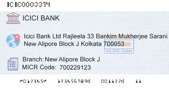 Icici Bank Limited New Alipore Block JBranch 