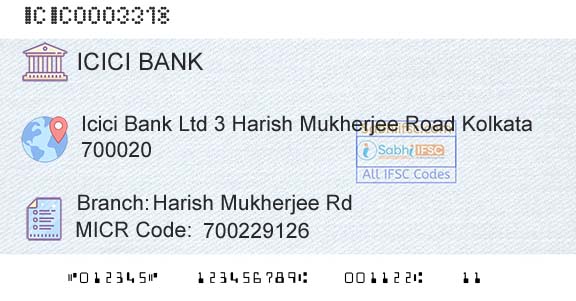Icici Bank Limited Harish Mukherjee RdBranch 