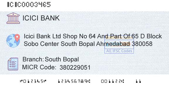 Icici Bank Limited South BopalBranch 