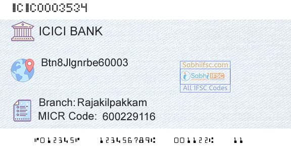 Icici Bank Limited RajakilpakkamBranch 