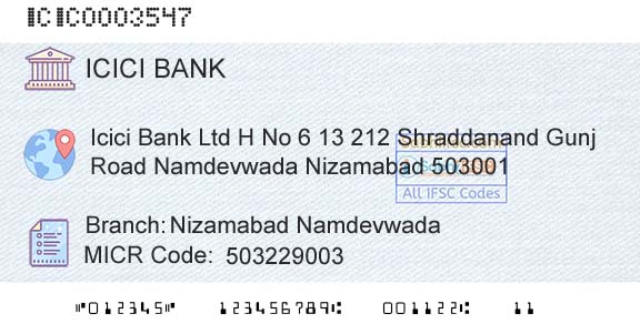 Icici Bank Limited Nizamabad NamdevwadaBranch 