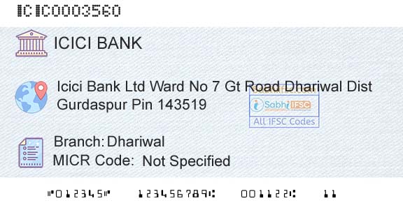 Icici Bank Limited DhariwalBranch 