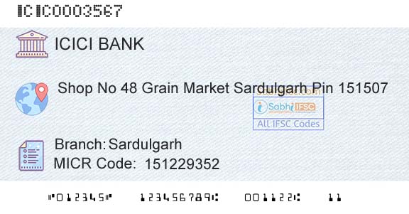 Icici Bank Limited SardulgarhBranch 