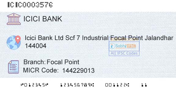 Icici Bank Limited Focal PointBranch 